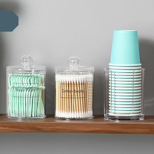 AOZITA Acrylic Qtip Holder Dispenser - 4 Pcs Clear Plastic Apothecary Jar Set for Bathroom Storage