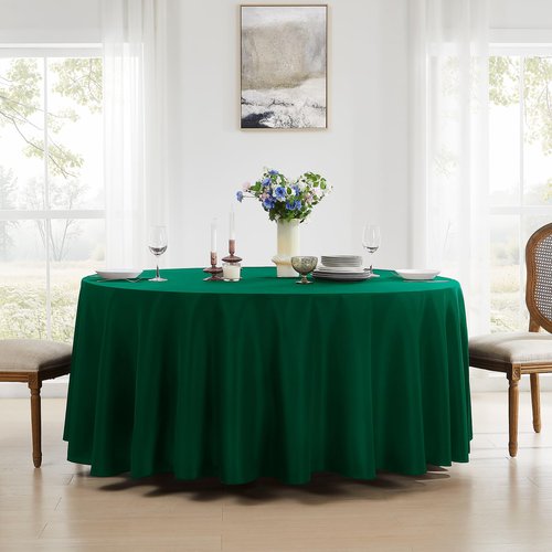 Aocoz Round Tablecloth 132 Inch 6 Pack Dark Green Tablecloths Washable Decorative Linen Polyester Table Clothes Cover for Dining Table Banquets Buffet Parties and Wedding