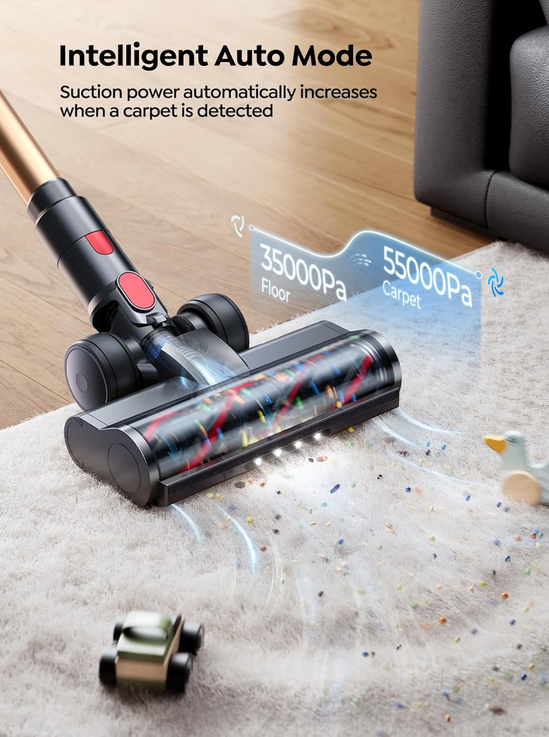 Skiennix Cordless Vacuum Cleaner - 55KPA Powerful Suction, 70 Mins Runtime, LED Touchscreen, Pet Hair & Carpet Friendly