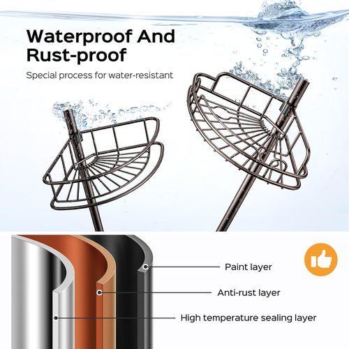 HAMITOR Corner Shower Caddy - 4-Tier Rust-Resistant Adjustable Organizer | No-Drill Quick Installation - Bronze, 47-121 Inch