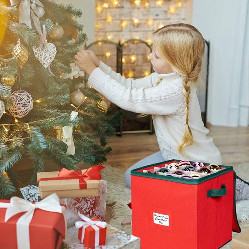 HOLDN’ STORAGE Christmas Ornament Storage Box - Holds Up to 64 Ornaments | Adjustable Red Container