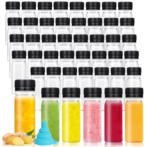 Jnnzzggu 60 Pcs 2 Oz Small Plastic Shot Bottles with Lids,Mini Clear Plastic Bottles for Juice,Liquids,Whiskey,Milk