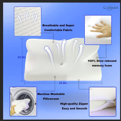 Cotkkstt Cervical Pillow for Neck and Shoulder,Butterfly Pillow,Memory Foam Pillow with Pillowcase,Osteoarthritis Cervical Pillow for Neck Pain Relief.