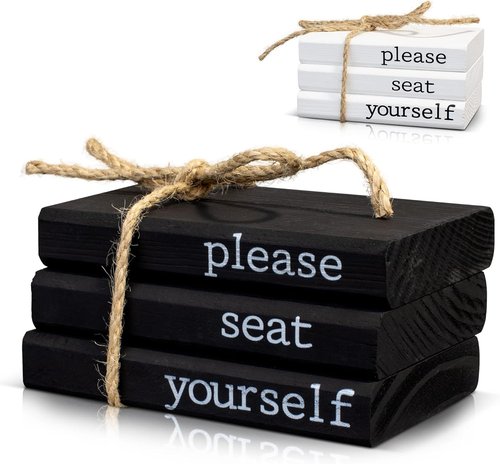 Farmhouse Bathroom Decor - Rustic Mini Wooden Books for Stylish Restroom Shelf - Black Accent