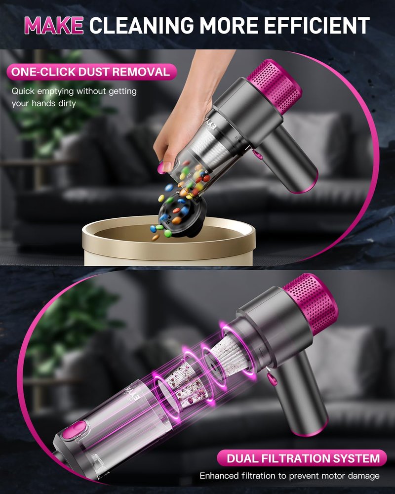 EYYA Handheld Car Vacuum Cleaner Cordless, 15000PA High Power Vacuum & Air Duster, 4-in-1 Portable Mini Vacuum with LED Light, Hand Held Vacuum Cleaner for Car Home Office
