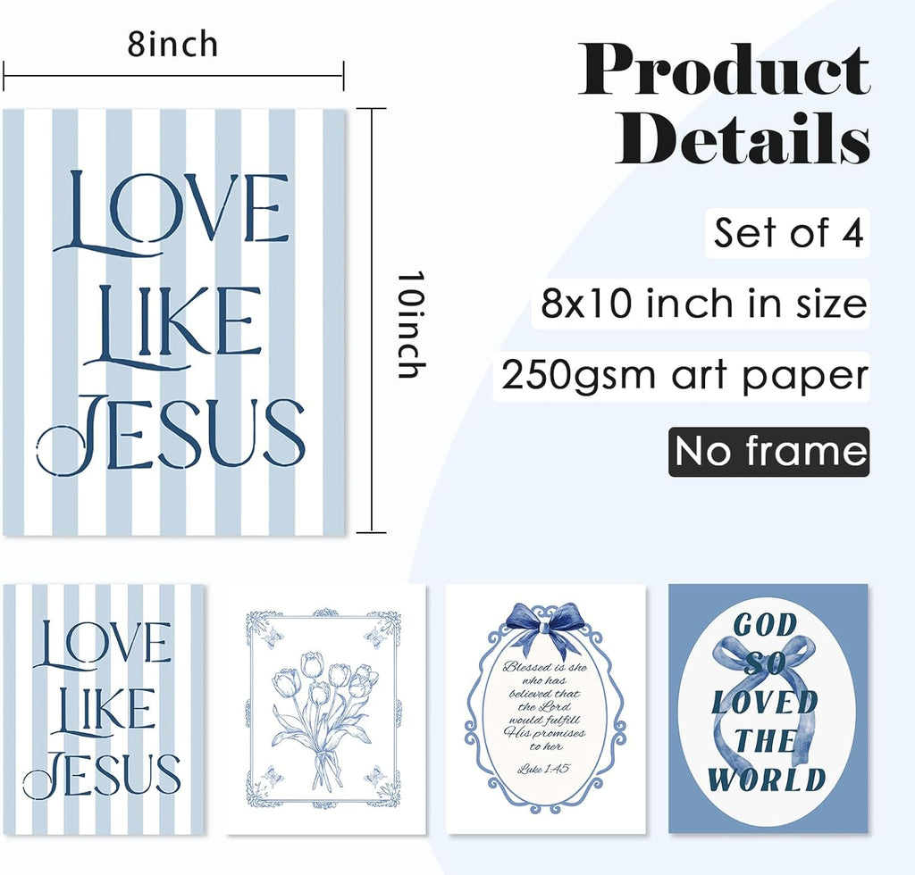 ULEGIE Coquette Bow Bible Poster Wall Art | Inspirational Jesus Decor for Teen Girls | 8x10 Unframed Set of 4