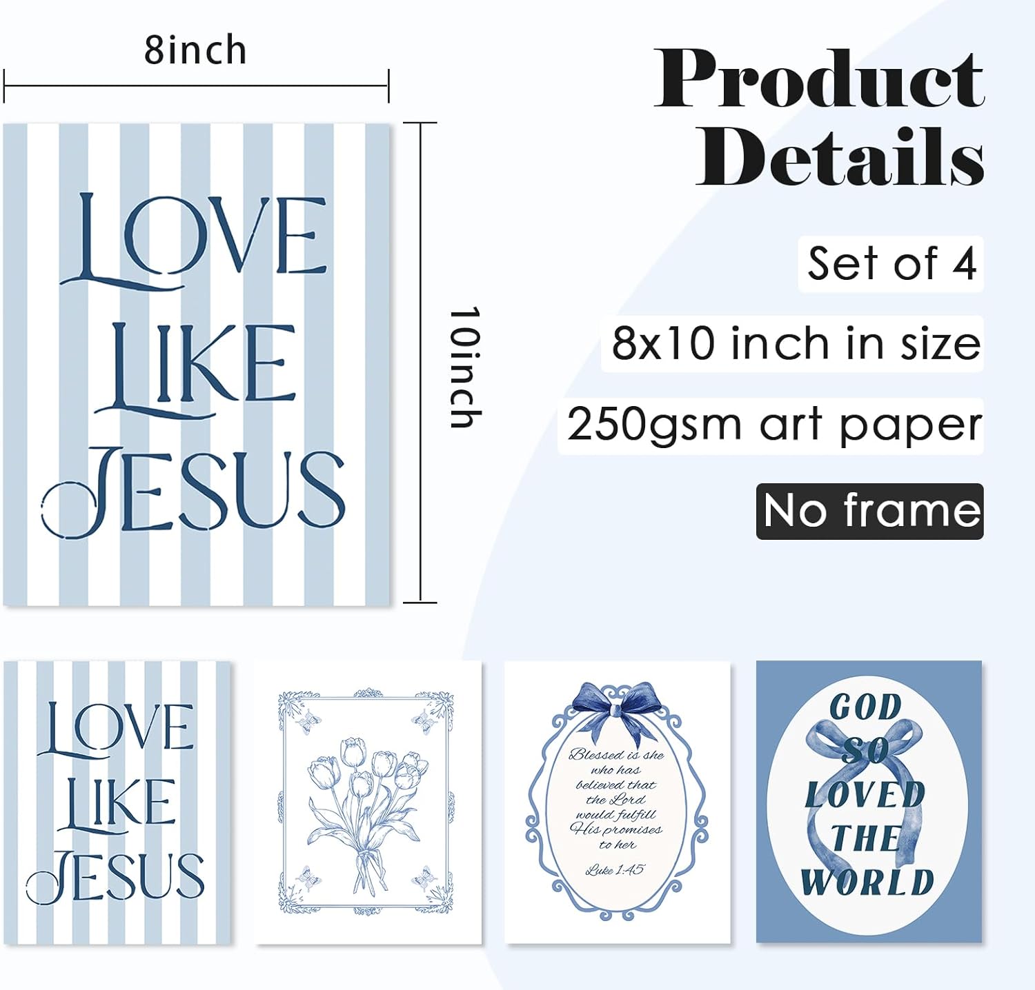 ULEGIE Coquette Bow Bible Poster Wall Art | Inspirational Jesus Decor for Teen Girls | 8x10 Unframed Set of 4