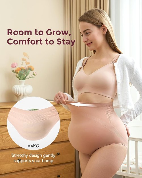 Momcozy Maternity Underwear - Soft Seamless High Waist Design for Over Bump Comfort | Pregnancy Size