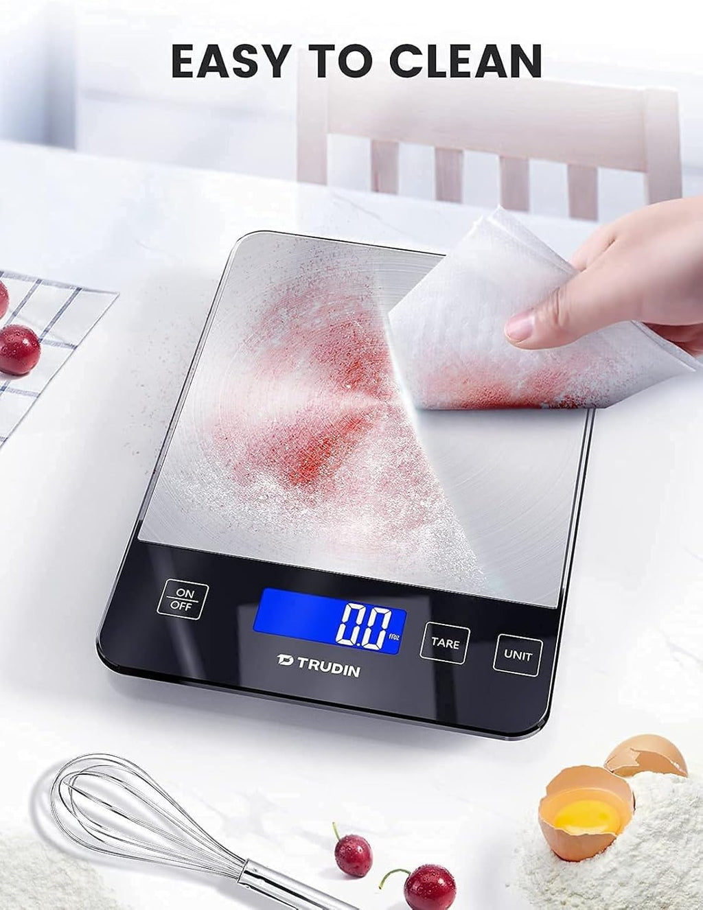 Skiennix 33lb Food Scale - NASA-Grade Digital Kitchen Scale with Waterproof Glass & Steel Platform