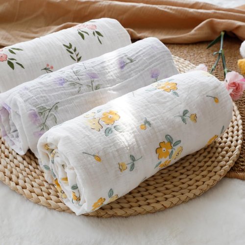 BOPRIO Muslin Baby Blanket - Super Soft Minky with Breathable Cotton Front | Pink Floral 30 x 40 Inch