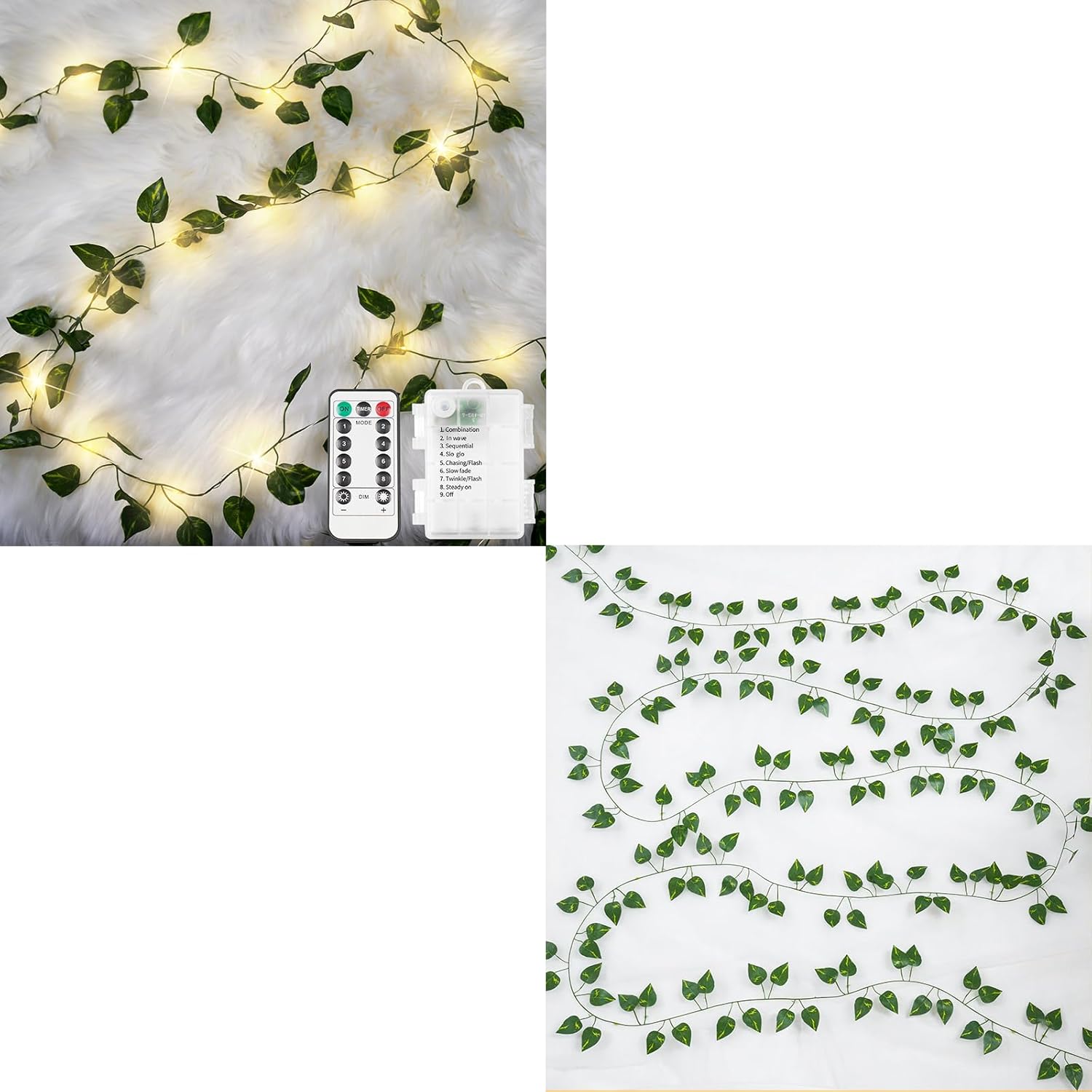 Suddus Artificial Pothos Vines with Fairy Lights - Battery Operated Leaf Decor for Bedroom, Garden & Events