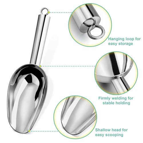 LIANYU Small Ice Scoop Set of 8, 3 Ounce Stainless Steel Scooper for Freezer, Mini Food Scoops for Ice Cube, Bean, Pet Food, Utility Scooper for Canisters Kitchen, Mirror Finish