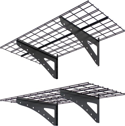 Garage Shelving | Wall Mounted Heavy Duty Set of 2 - 2 x 4 ft Floating Storage Racks, Max Load 250 lbs, Black