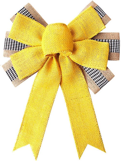 Large Burlap Yellow Wreath Bow - Perfect Tree Topper for Indoor & Outdoor Spring/Summer Decor