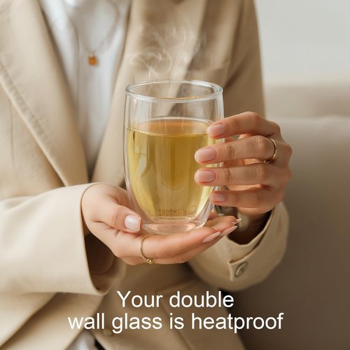 SADOMAIN Glass Tea Cup with Infuser and Lid, Tea Infuser Mug in 12 OZ/350ML, Heat-Proof Double Wall Glass Tea Cup, 100% Plastic-Free Tea Mug with Lid and Strainer, Keeps Drinks Hot/Cold Longer Time