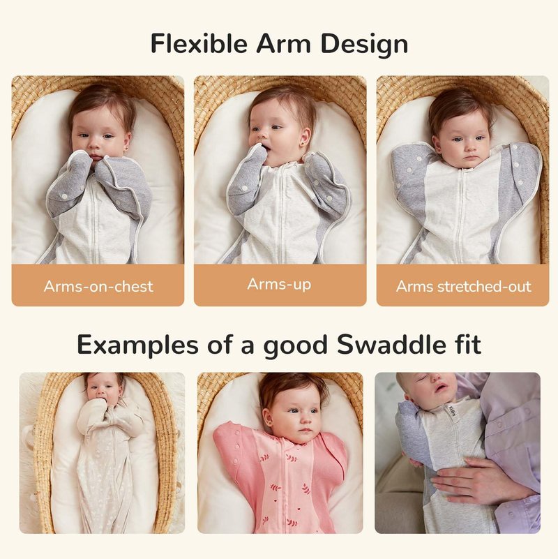 Transition Baby Swaddle 3-6 Months 12-18 lb, Arms In/Out Swaddle Sleep Sack with 2-Way Zipper Moisture-Wicking Fabric, Improves Sleep Snug Fit Helps Calm Startle Reflex