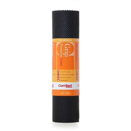 Con-Tact Brand Grip Premium Shelf Liner, Thick and Non-Adhesive Drawer Liner, Multi-Purpose and Easy to Use, 18" x 10', Black, Pack of 1