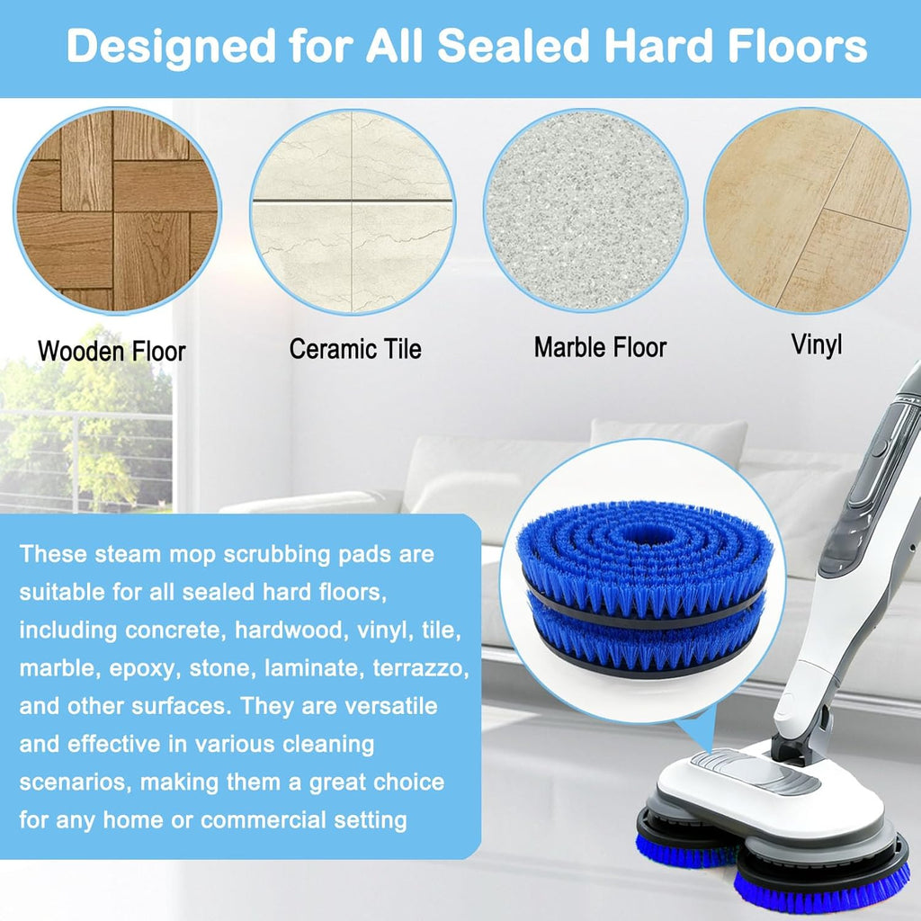 Shark S8201 Replacement Steam Mop Brush Heads - 2 Pack, Upgraded Washable Scrubbing Brushes, Blue