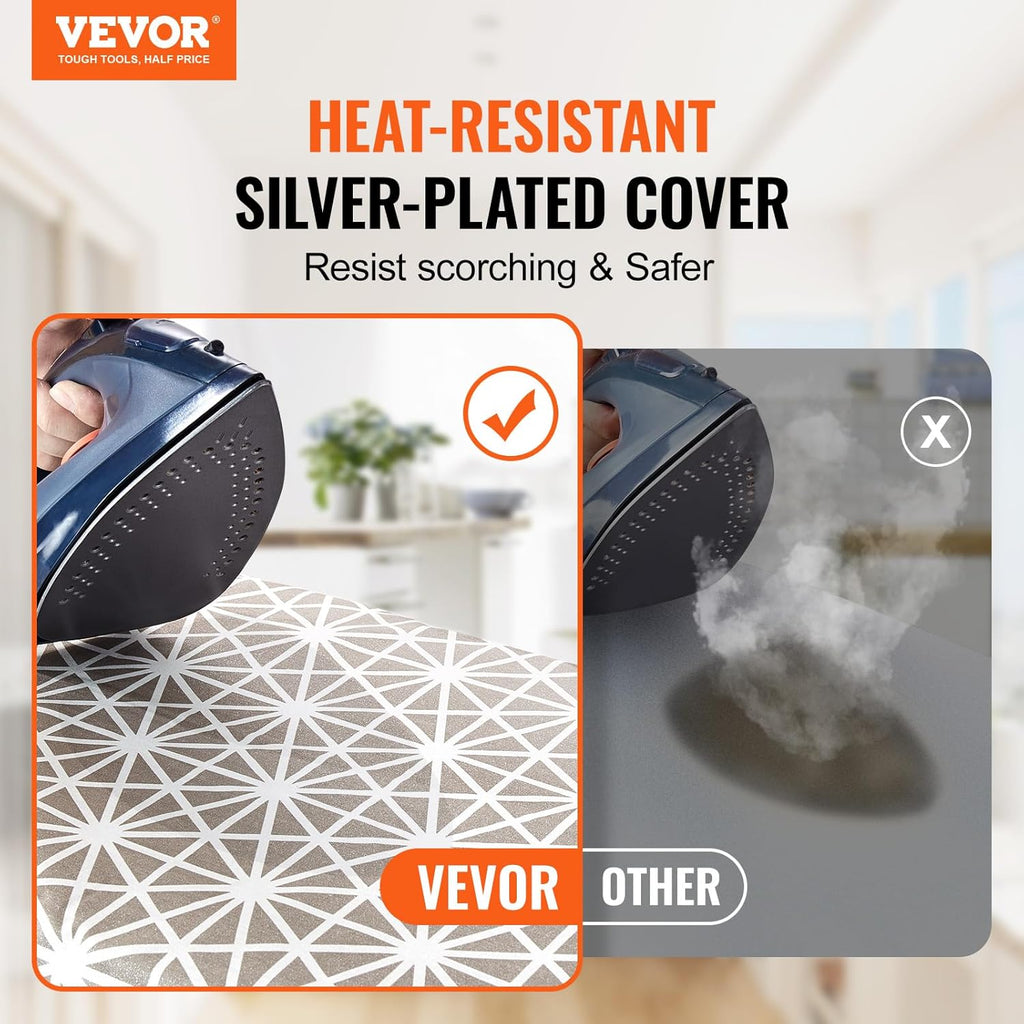 VEVOR Ironing Board - Large 43" x 13" Surface | 7 Adjustable Heights & Heat Resistant Cover