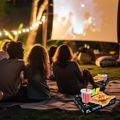 LSTAMOY Movie Night Supplies(24pcs)-Neon Style Movie Night Snack Trays*12+Popcorn Buckets*12,Kid's Birthday Party,Game Night,Movie Night Snack Trays with Popcorn Bags. (Neon)