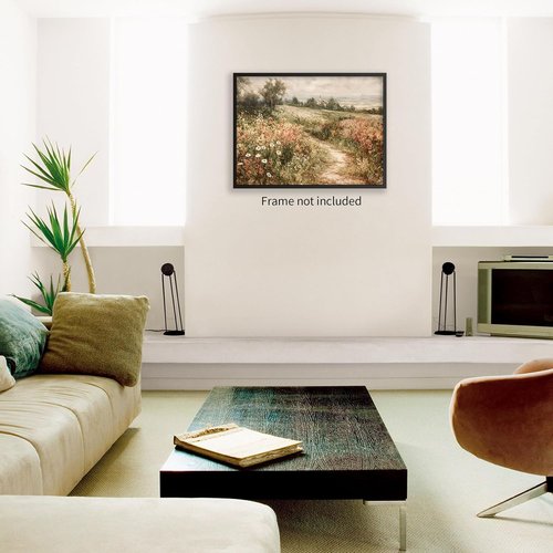 Haitunone Landscape Wildflower Wall Art - Retro Botanical Floral Canvas Print | 12x16 Inch Unframed Decor