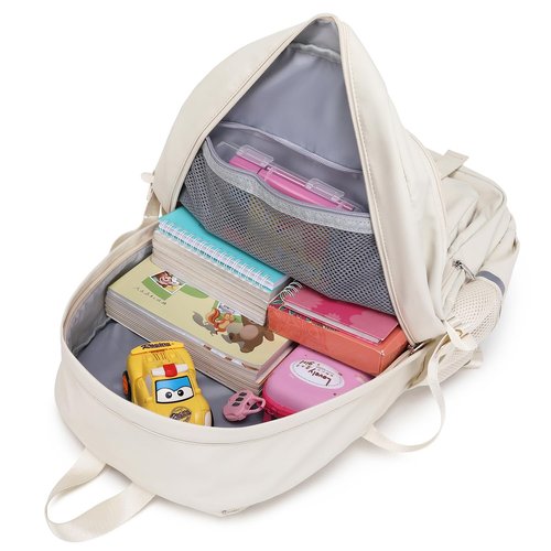 abshoo Large School Backpack with Lunch Bag Teen Girls School Bookbag 3PCS Student Backpacks Set Travel Daypack (Beige)