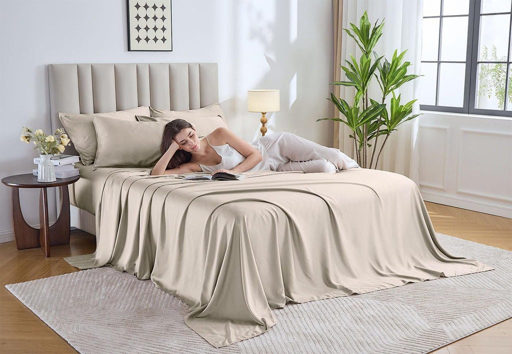Pure Bamboo California King Sheets - 100% Organic Viscose Bed Sheet Set, Soft & Cooling (Creme)