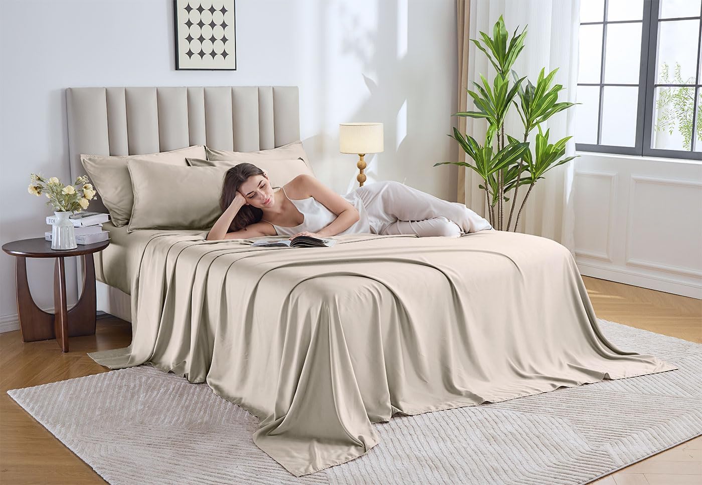Pure Bamboo California King Sheets - 100% Organic Viscose Bed Sheet Set, Soft & Cooling (Creme)