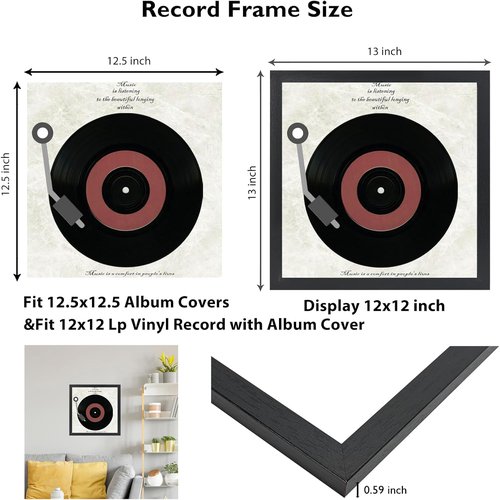JCJMY Vinyl Record Frame - Sturdy 12.5x12.5 Album Cover Display | Black, 3 Pack for Wall Decor