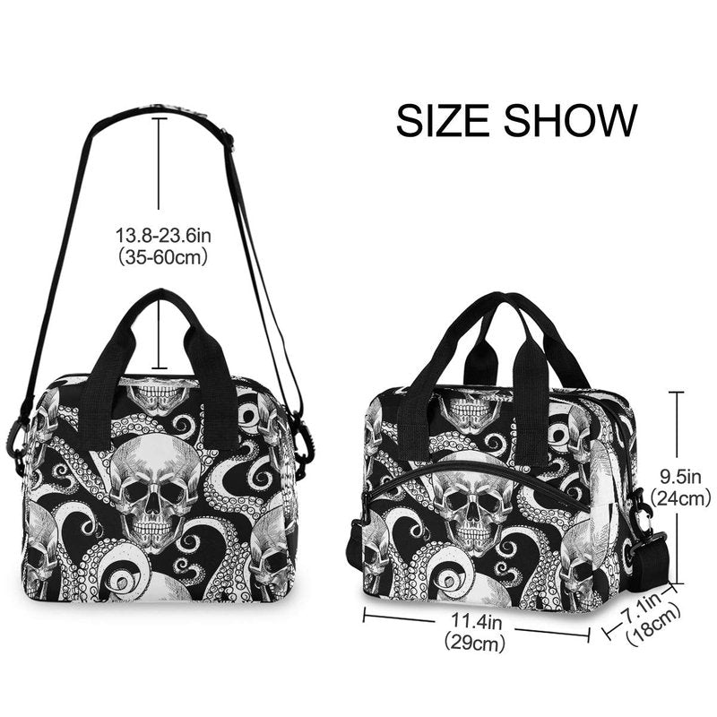 Sinestour Insulated Lunch Bag Reusable Cooler - Skull Lunch Box Adjustable Shoulder Strap for School Office Picnic Adults Men Women