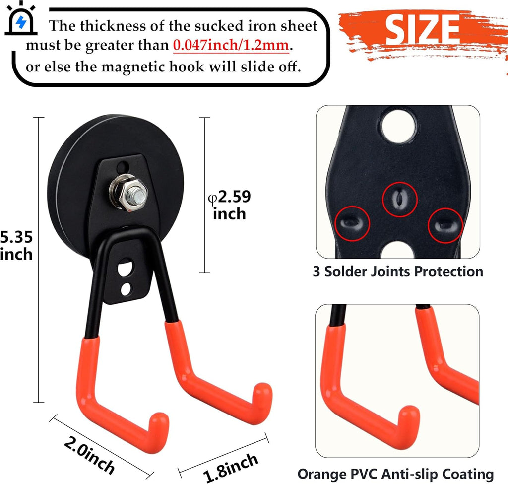 ULIBERMAGNET Heavy Duty Magnetic Garage Hooks - 6 Pack Strong Magnet Hooks for Tools & Storage (Orange)