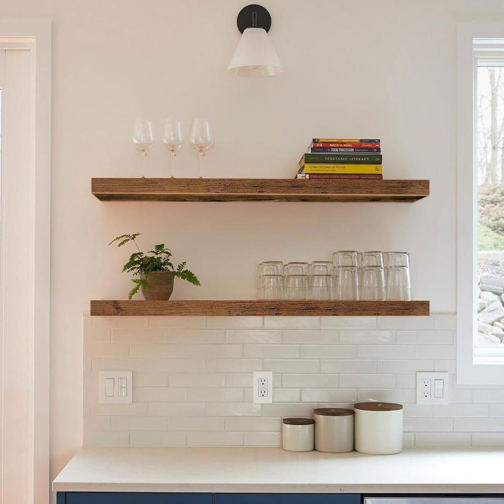 QEEIG Floating Shelves - Rustic Brown Wall Mounted Display Shelves | Set of 2, 39.4" x 9.3" for Home Decor