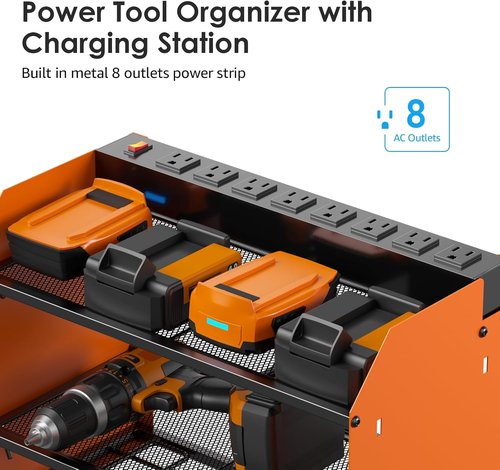 CCCEI Modular Power Tool Organizer - Wall Mount Charging Station & Heavy Duty Storage Shelf | Orange, 1 Pack