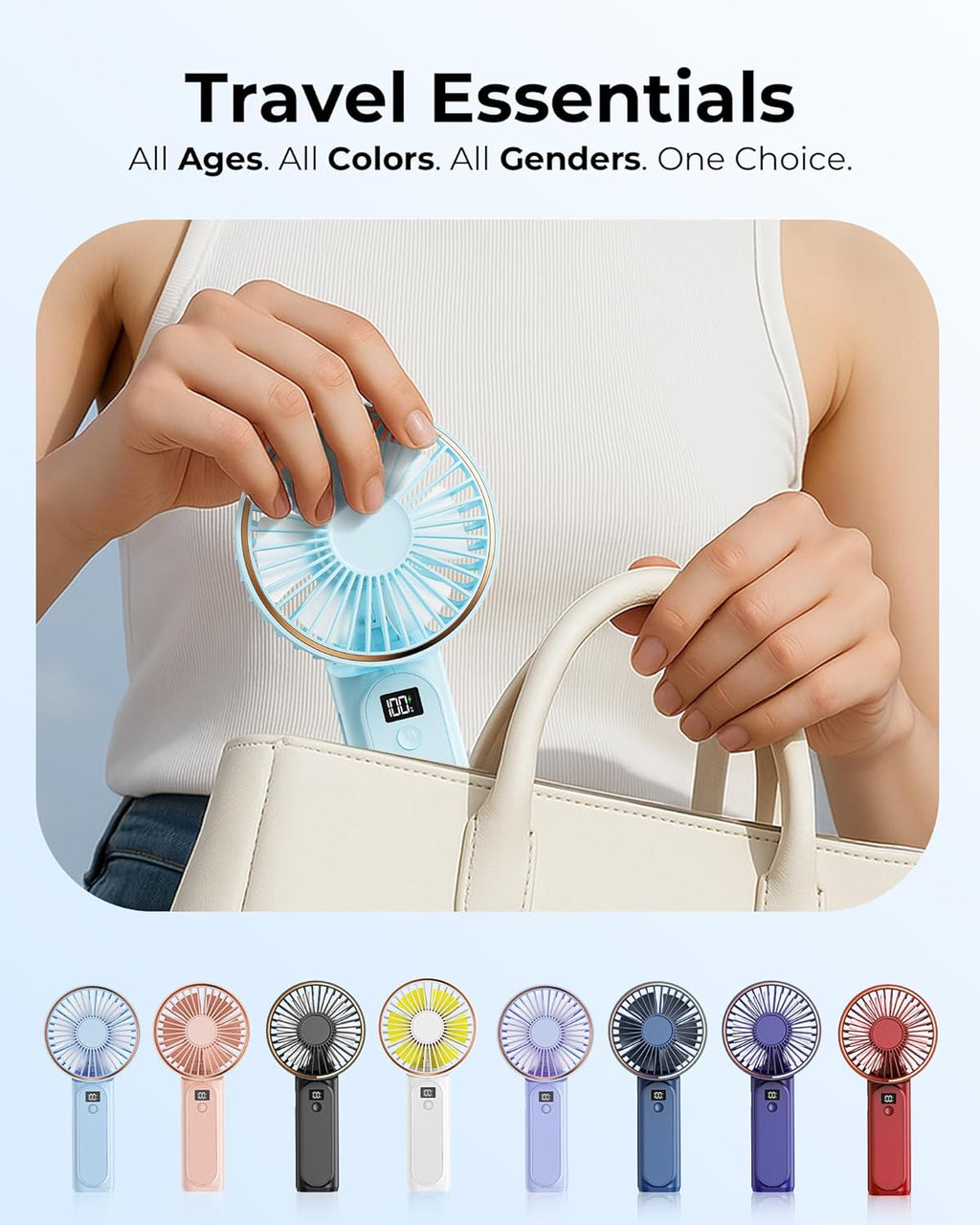 TUNISE Portable Handheld Fan - 4000mAh Battery, 6 Speed Settings, USB Rechargeable, Adjustable Design