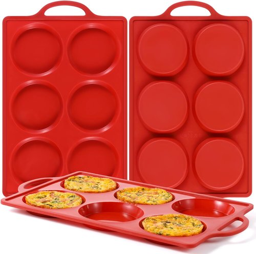 CAKETIME Muffin Top Pan - Non-Stick Silicone Baking Molds for English Muffins | 4-Inch Round, 3-Pack Red