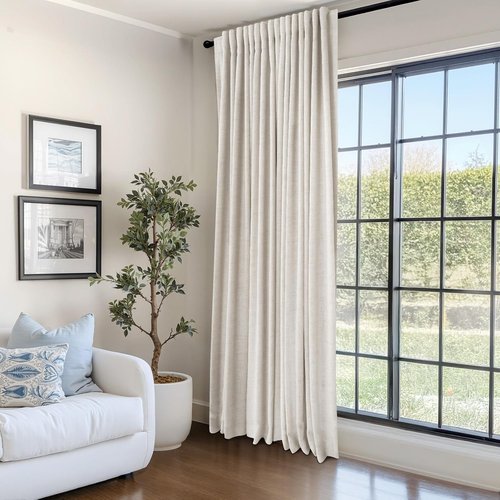 100% Blackout Shield Linen Blackout Sliding Door Curtains - Thermal Insulated, 100" W x 84" L, Cream