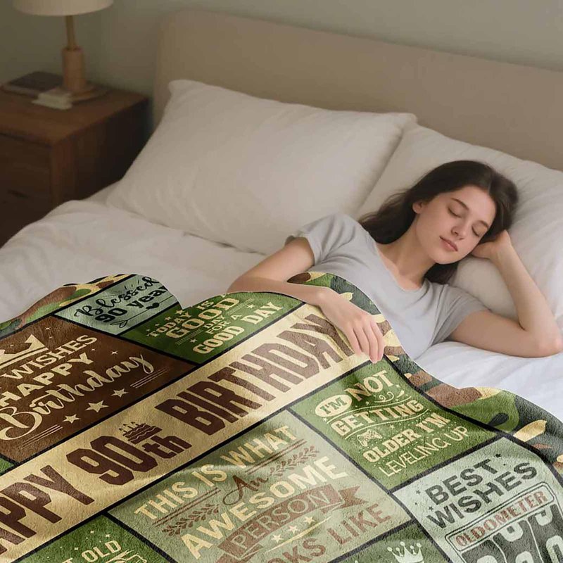 Whasnrt 90th Birthday Gifts for Men, 90 Year Old Birthday Gifts for Man, Happy 90 Birthday' for Men Blanket 60" X 50", Gifts for 90' Year Old Man, 90th Birthday' Gifts Ideas