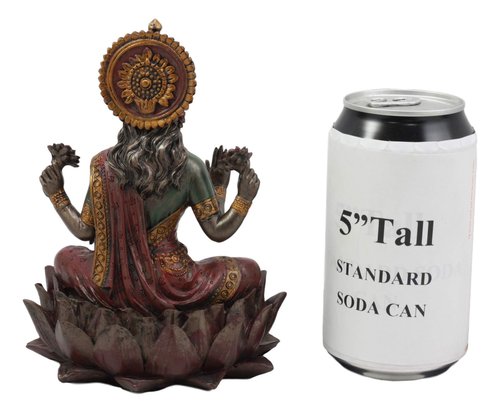 Ebros Beautiful Hindu Goddess Lakshmi Seated On Lotus Flower Statue 6.25" Tall Eastern Enlightenment Resin Altar Decor Figurine