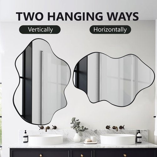 Tanmicoshomy Black Bathroom Mirror 24x36 Inch, Asymmetrical Framed Wall Mirrors for Bathroom, Bedroom or Living Room, Vertical or Horizontal Hanging