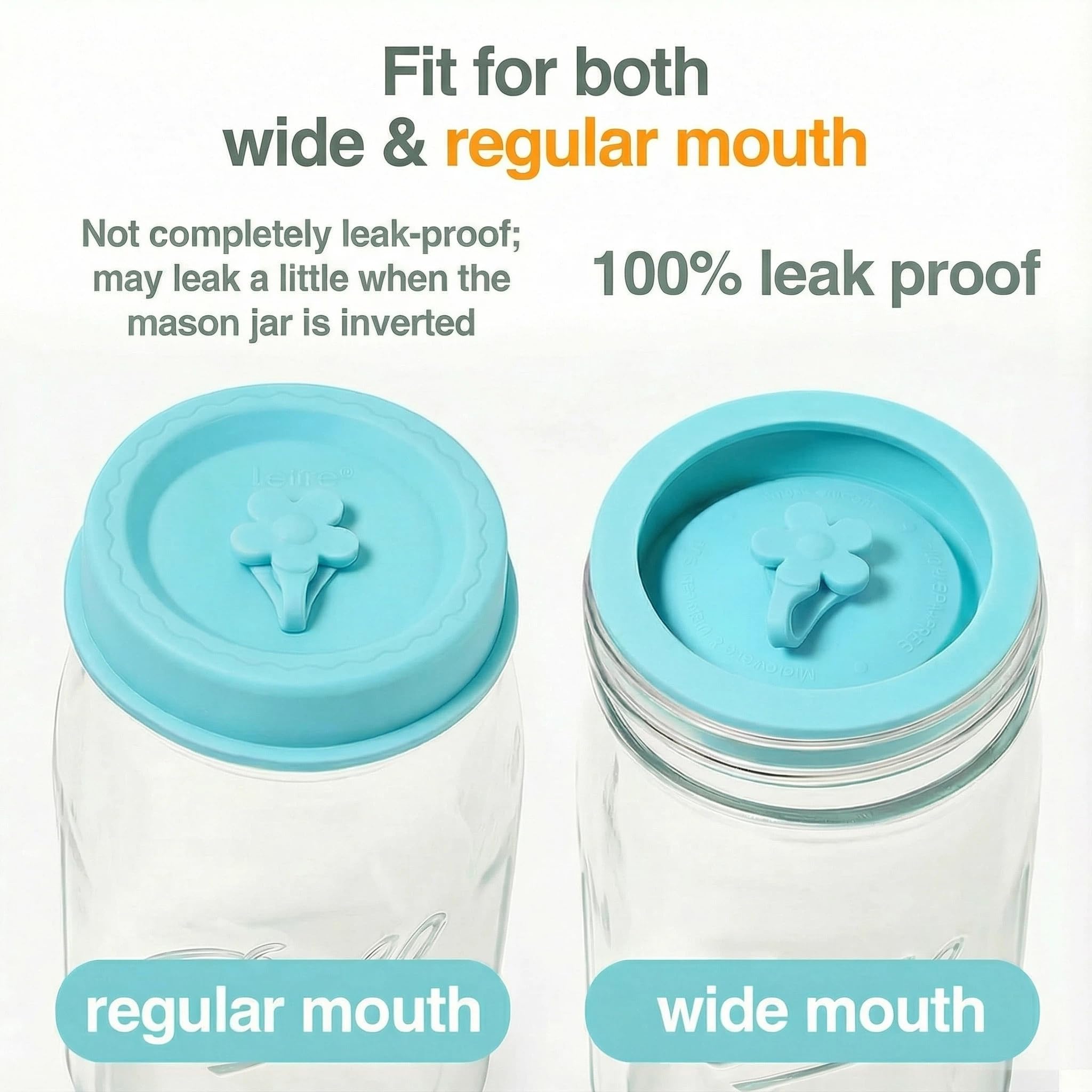 Lelife Silicone Mason Jar Lids, Regular and Wide Mouth Compatible, with Straw Hole and Stopper (Assorted Colors 8PCS)