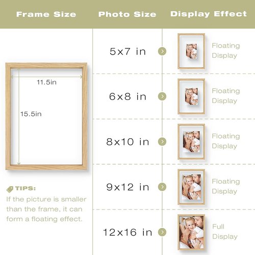Floating Picture Frame by [Brand Name] - Solid Wood Design for Pressed Flowers | Real Glass Front - Versatile 8.5x11 or 11x14 Size (Natural Wood, 1 Pack)