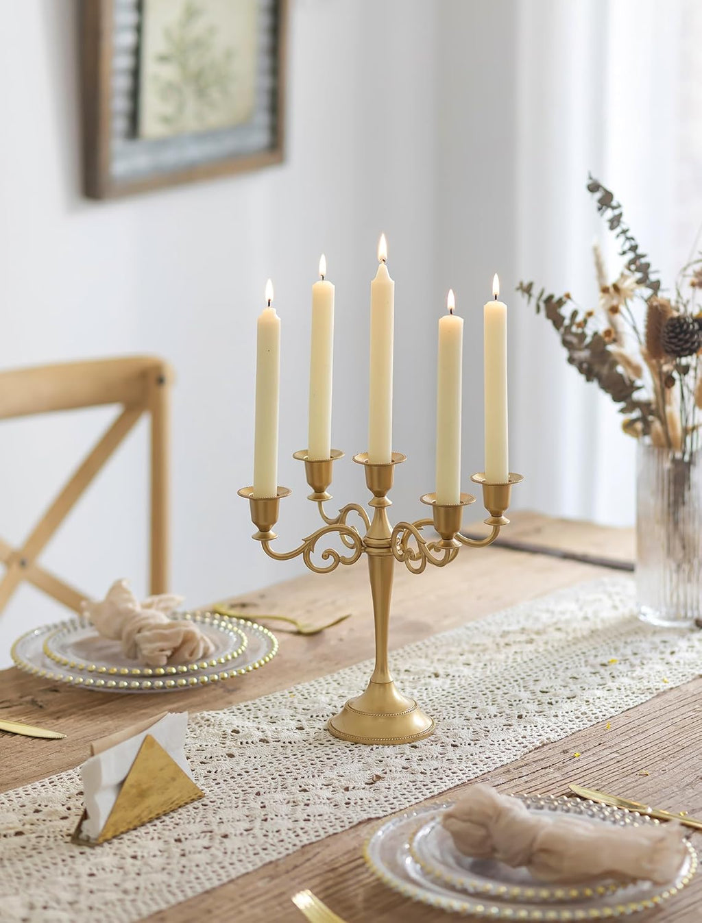 Sziqiqi Gold Candelabra | Elegant 10-Inch Table Centerpiece for Taper Candles - 5 Arms Metal Design