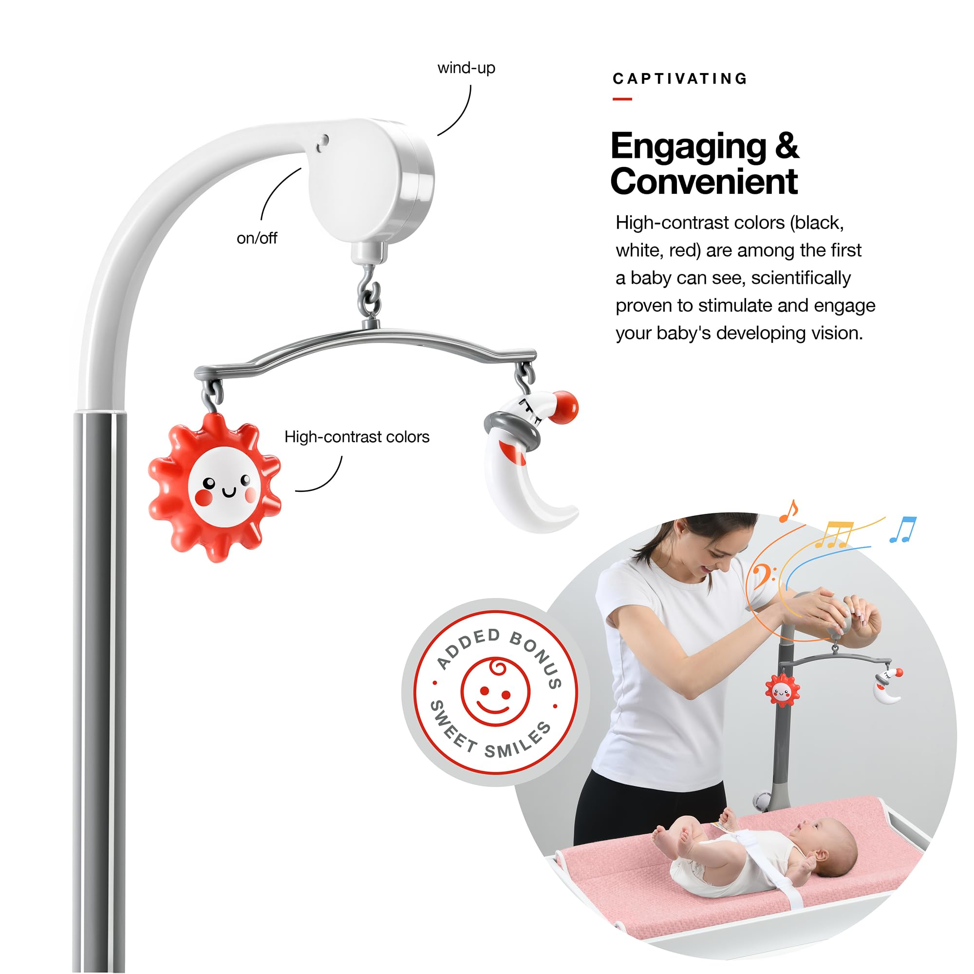 Changing Pad - Foam Contoured Baby Changing Pad for Dresser, Waterproof Diaper Changing Table Pad, Includes Soft, Removable & Washable Non-Slip Cover, Bonus Portable Toy Bar with Music Mode Included