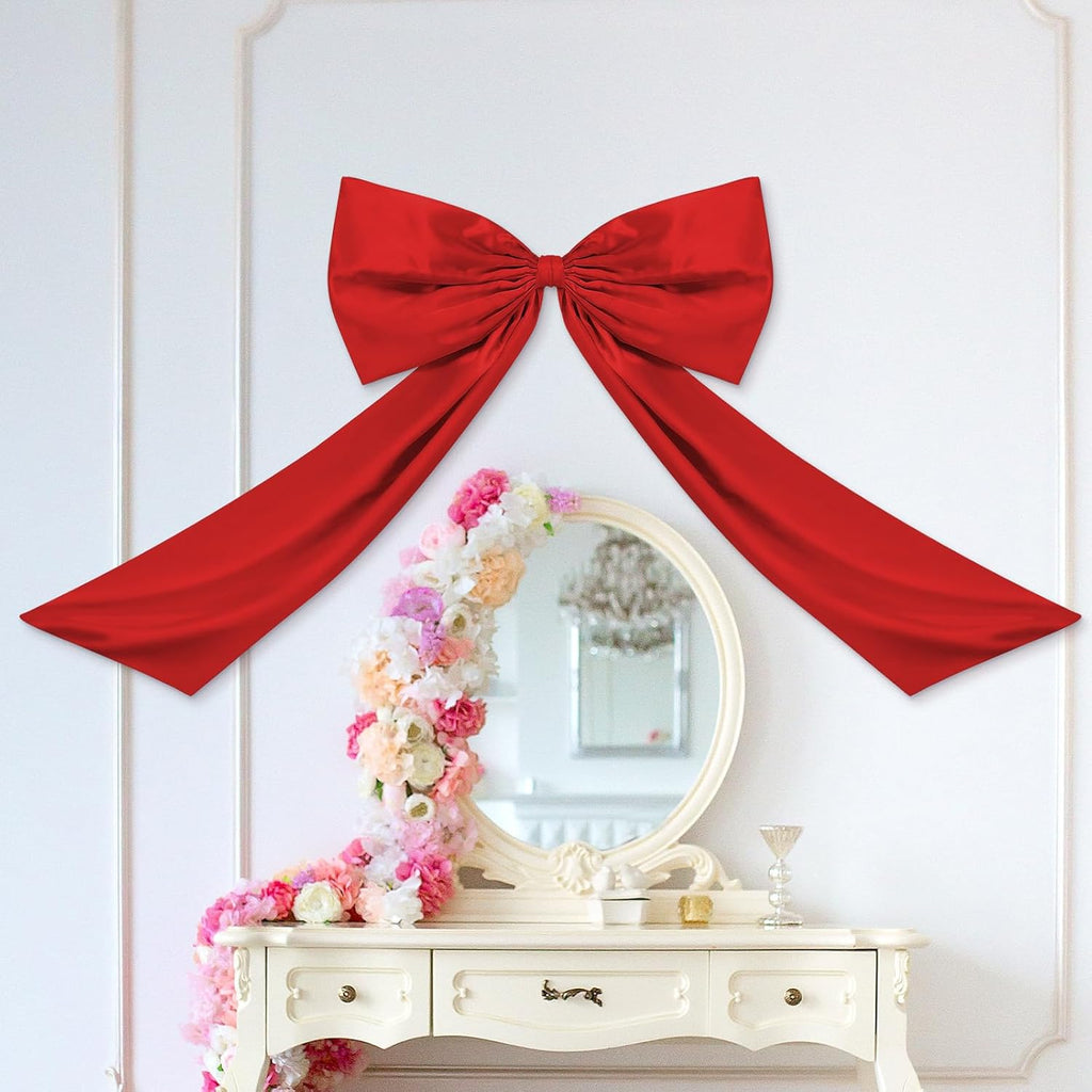 Wavwavw Large Red Bow Decor - Giant Satin Ribbon Tie for Birthday & Wedding Decorations | 24 x 36 Inches