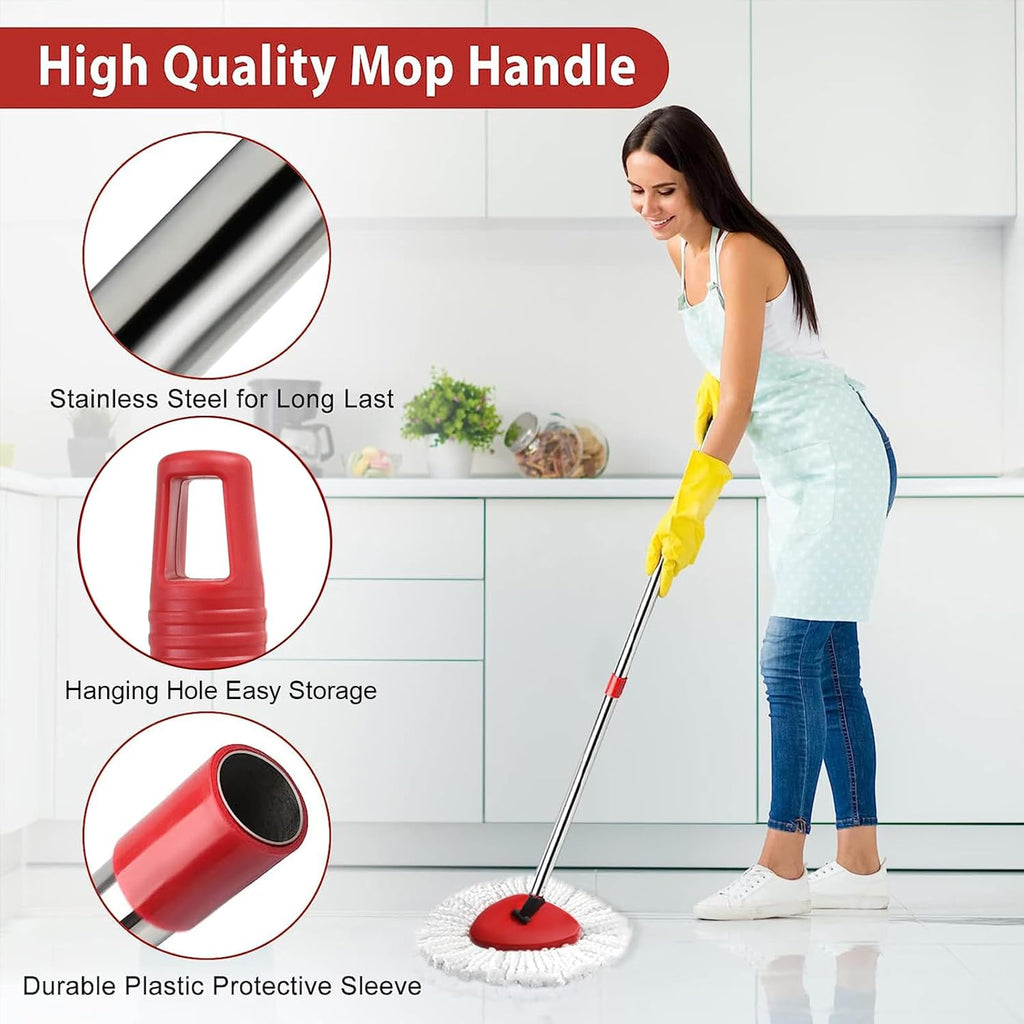 OCedar EasyWring Spin Mop Replacement Set - 2 Mop Heads, 1 Base & Adjustable Handle (30-58in) - White