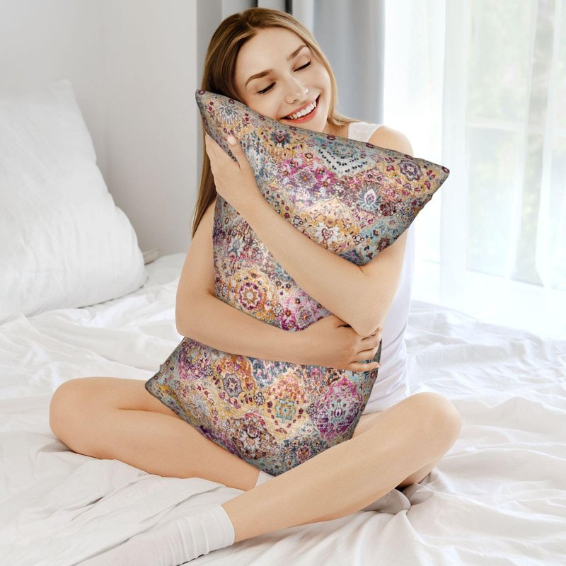 Silk Like Pillowcase for Hair and Skin Orange Antique Ethnic 1 Pack Satin Pillowcase with Hidden Zipper Soft Breathable Smooth Cooling Pillow Cover King Size for Bedroom Sofa 20”x36”