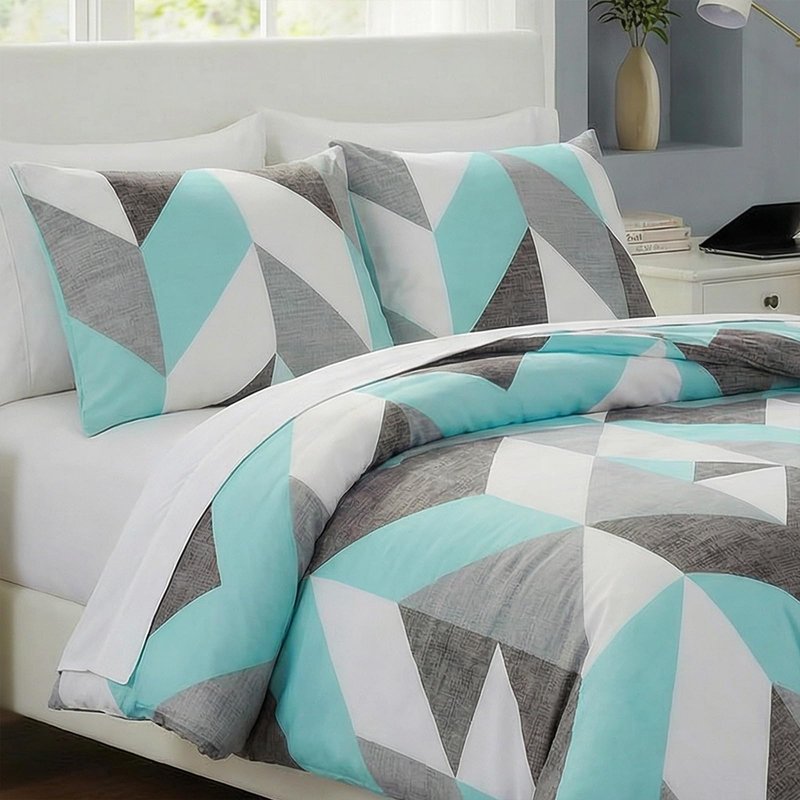 Bedbay Teal Comforter Set King Size Gray and Turquoise Bedding Set Modern Geometric Chevron Duvet Insert 3 Pcs Western Bedding Comforter Set Soft Lightweight Down Alternative Bed Set for All Season