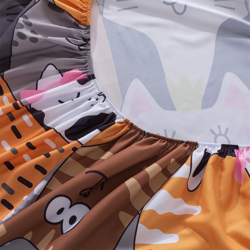 qjmiaofang 4 Pieces Cartoon Cats Bedding Full Size Cat Sheets Gradient Line Animals Kids Girls Boys Bed Sheet with Flat Sheet,Fitted Sheet and Pillowcase All Season Home Decor
