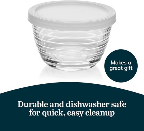 Libbey Small Glass Bowls - Set of 8 Dishwasher Safe Containers with Lids for Meal Prep & Leftovers