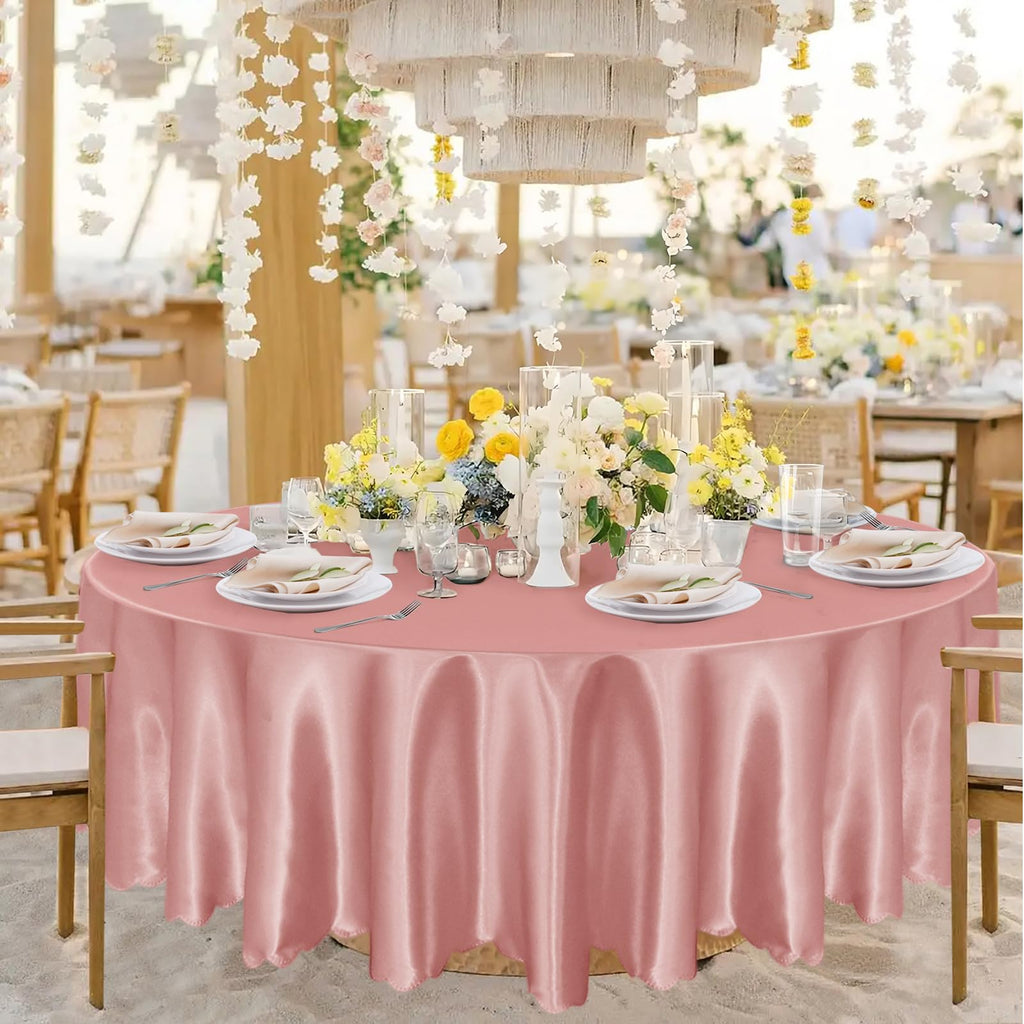 KKJIAF 10 Pack Rose Gold Satin Round Tablecloth 108 Inch, Silky Satin Round Table Cover, Overlay Dining Table Cloths for Wedding Buffet Parties Banquet Decoration